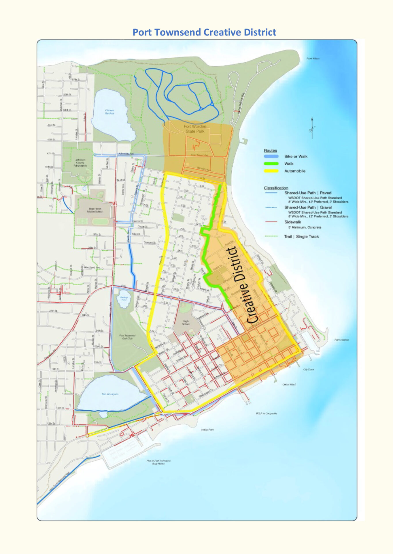 A detailed geographic map of the Port Townsend Creative District